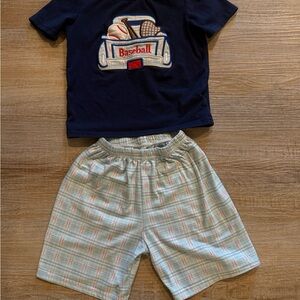 Navy Baseball Tee and Plaid Shorts Set